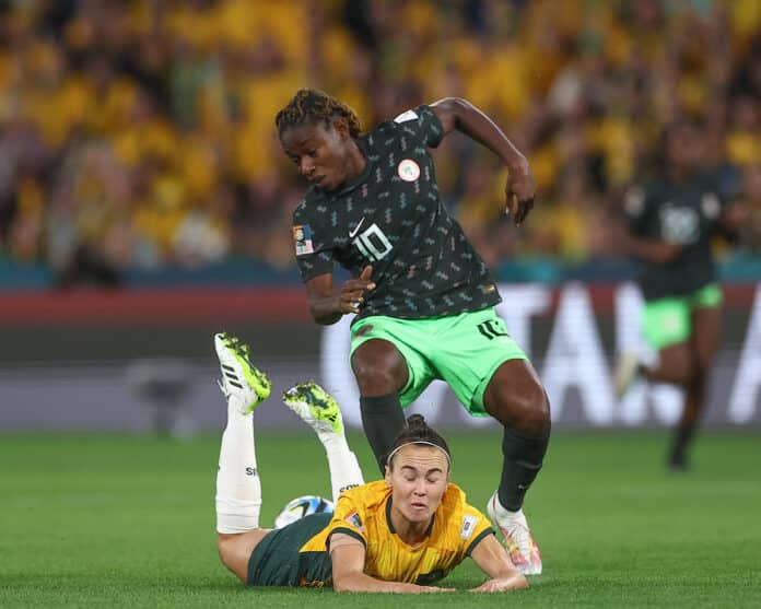 Social media reacts to Super Falcons 3-2 win over Australia in the Women's World Cup Super Falcons Christy Ucheibe and Matilda's Caitlin