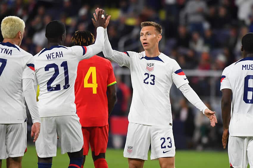 Black Stars fans demand new coach as Chris Hughton frustrates again 2 USMNT players celebrate scoring Ghana